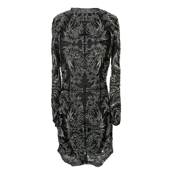 Monique Lhuillier Fall 2014 Black Beaded Sequin Mini Dress – Size 4 - Picture 2 of 11